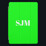 Minimalistisch neongroen aangepast monogram initia iPad pro cover<br><div class="desc">Minimalistische Custom neon groen scherm en witte monogram initialen naam modern elegant gepersonaliseerd iPad Pro Hoesje</div>