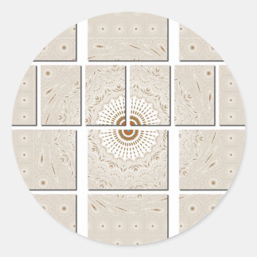 Minimalistisch neutraal geometrisch beige toonontw ronde sticker (Voorkant)