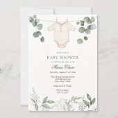 Minimalistisch Neutraal Groen Baby shower Uitnodig Kaart (Voorkant)