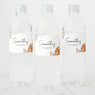 Minimalistisch neutraal pompoen Baby shower Waterfles Etiket