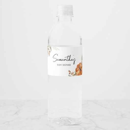 Minimalistisch neutraal pompoen Baby shower Waterfles Etiket (Voorkant)