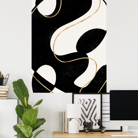 Minimalistisch neutraal zwart Gold Abstract schild Poster (Thuiskantoor)