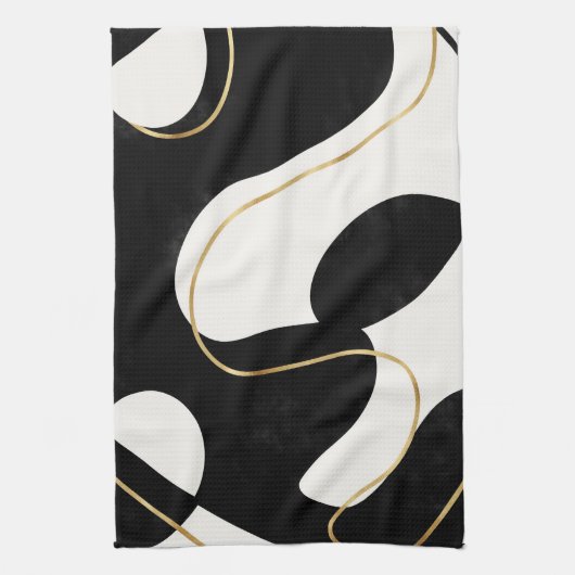 Minimalistisch Neutral Zwart Goud Abstract Theedoek (Verticaal)