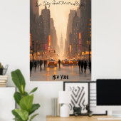Minimalistisch New York Skyline Poster – Zachte To (Thuiskantoor)
