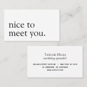 Minimalistisch Nice om u te ontmoeten Groet Monoch Visitekaartje (Voorkant / Achterkant)