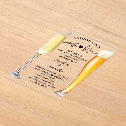 Minimalistisch Niets Fancy Alleen Liefde Bubbels & Acryl Uitnodigingen (Laagn)