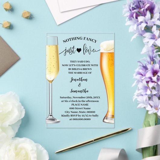 Minimalistisch Niets Fancy Alleen Liefde Bubbels & Acryl Uitnodigingen (Insitu (Huwelijk))