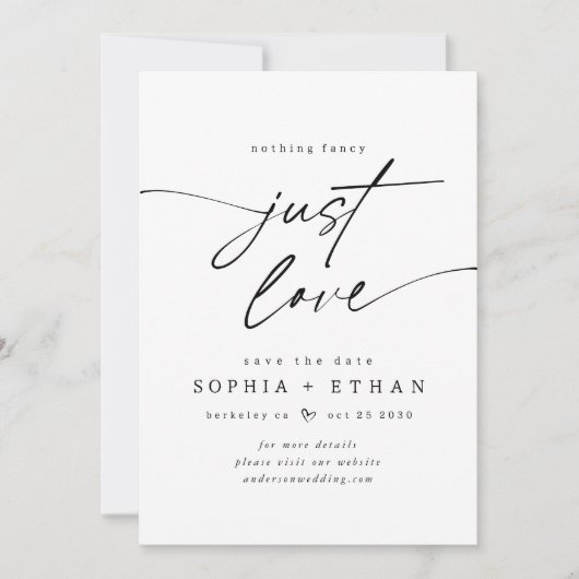 Minimalistisch Niets Fancy Alleen Liefde Elegant Save The Date (Voorkant)