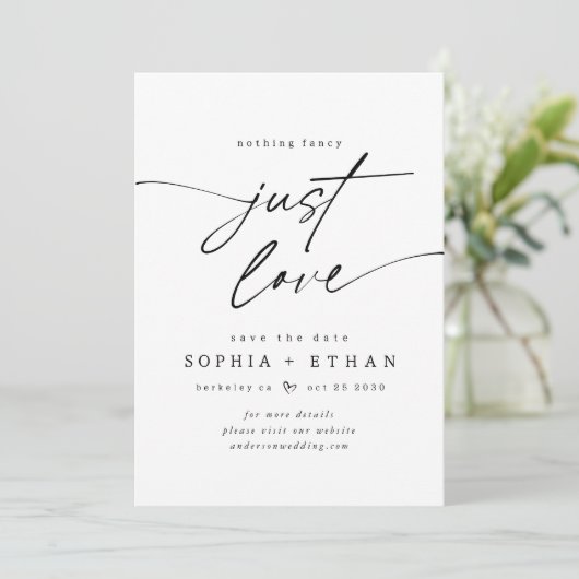 Minimalistisch Niets Fancy Alleen Liefde Elegant Save The Date (Staand voorkant)