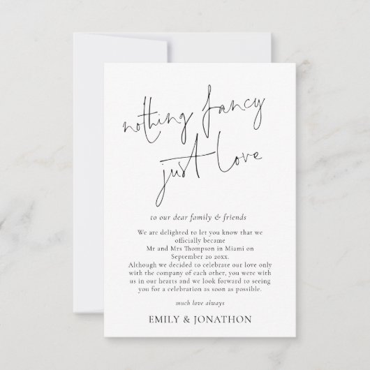 Minimalistisch niets Fancy gewoon liefde elopement Kaart (Voorkant)