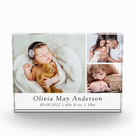 Minimalistisch nieuw baby 3 foto collage blok (Voorkant)