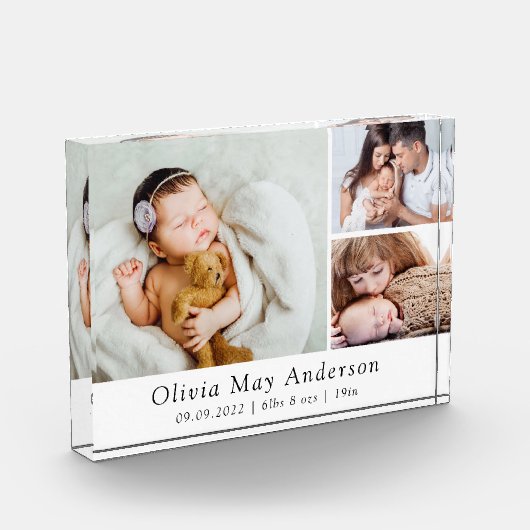 Minimalistisch nieuw baby 3 foto collage blok (Links)