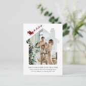 Minimalistisch Nieuw Home Foto Rood Santa Sleigh B Feestdagenkaart (Staand voorkant)