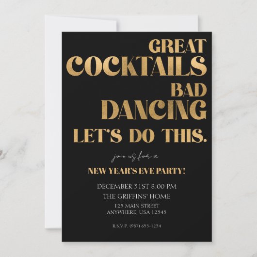 Minimalistisch Nieuwjaar Zwart en Goud Kaart (Voorkant)