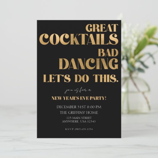 Minimalistisch Nieuwjaar Zwart en Goud Kaart (Staand voorkant)