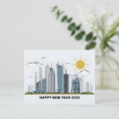 Minimalistisch nieuwjaarsgroet 2025 stadsgezicht feestdagenkaart (Staand voorkant)