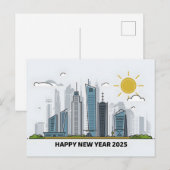 Minimalistisch nieuwjaarsgroet 2025 stadsgezicht feestdagenkaart (Voorkant / Achterkant)