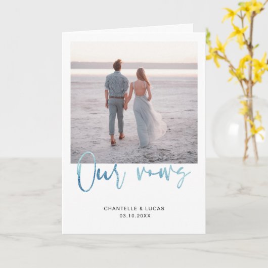 Minimalistisch Ocean Blue Our Vows-Kaart Kaart (Gele Bloem)