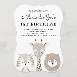 Minimalistisch Oerwoud Animals Verjaardagsuitnodig Kaart