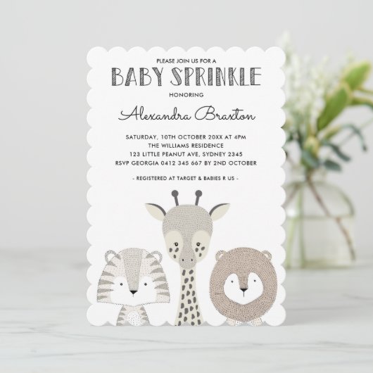 Minimalistisch Oerwoud Safari Baby Sprinkle Uitnod Kaart (Staand voorkant)