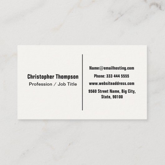 Minimalistisch Off-White en Black Modern Professio Visitekaartje (Achterkant)