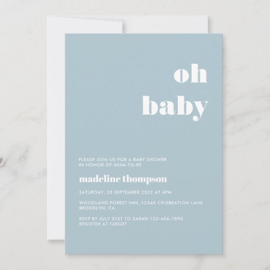 Minimalistisch Oh Baby Pastel Blue Baby shower Kaart (Voorkant)