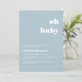 Minimalistisch Oh Baby Pastel Blue Baby shower Kaart (Staand voorkant)