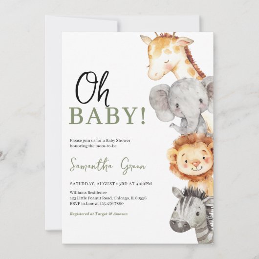 Minimalistisch OH Baby Safari Baby shower Kaart (Voorkant)