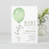 Minimalistisch Oh Baby Sage Groen Ballon Baby show Kaart (Staand voorkant)