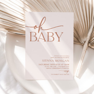 Minimalistisch Oh Baby shower Genderneutraal beige Kaart