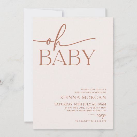 Minimalistisch Oh Baby shower Genderneutraal beige Kaart (Voorkant)
