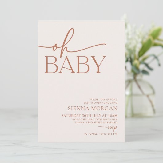 Minimalistisch Oh Baby shower Genderneutraal beige Kaart (Staand voorkant)