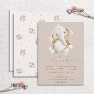 Minimalistisch Oh Boy Elephant Brown Baby shower I Kaart