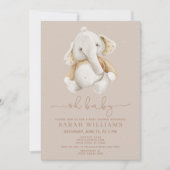 Minimalistisch Oh Boy Elephant Brown Baby shower I Kaart (Voorkant)
