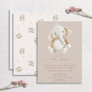 Minimalistisch Oh Boy Elephant Brown Baby shower Kaart