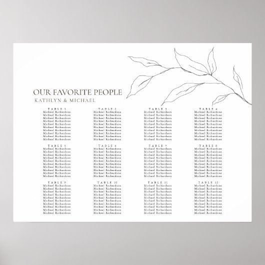 Minimalistisch Olijfblad Bruiloft 12 Tafel Zitplaa Poster (Voorkant)