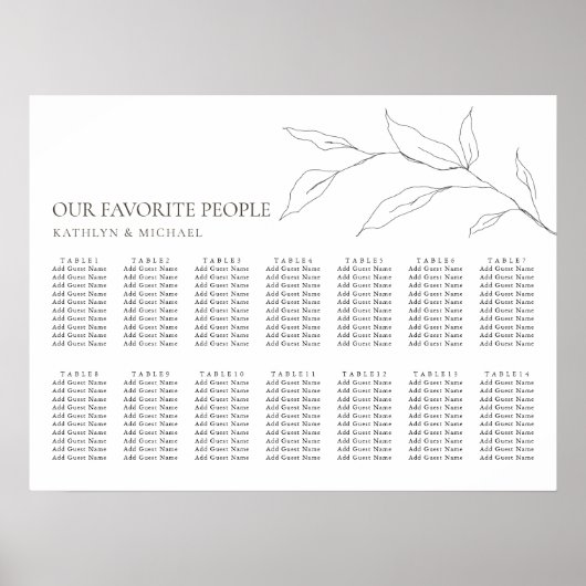 Minimalistisch Olijfblad Bruiloft 14 Tafel Zitplaa Poster (Voorkant)