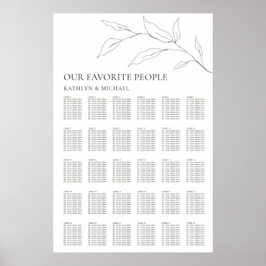 Minimalistisch Olijfblad Bruiloft 30 Tafel Zitplaa Poster (Voorkant)