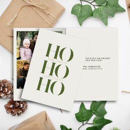 Minimalistisch Olijfgroen "HO HO HO HO" Foto Kerst Feestdagen Kaart
