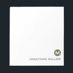 Minimalistisch Olijfgroen Initiaal en naam Notitieblok<br><div class="desc">Dit elegante,  eenvoudige notitieblok kenmerkt klassieke bloktypografie uw initiaal en naam of douanetekst van uw keus.</div>