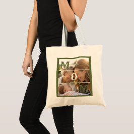 Minimalistisch olijfgroen op maat gemaakte foto aa tote bag