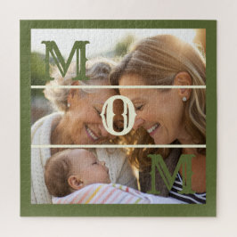 Minimalistisch olijfgroen op maat gemaakte foto-mo legpuzzel