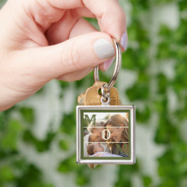 Minimalistisch olijfgroen op maat gemaakte foto-mo sleutelhanger