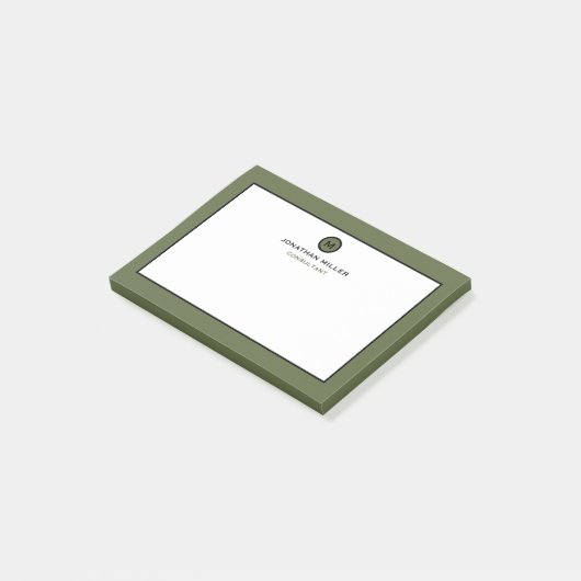 Minimalistisch olive Classic Monogram Post-it® Notes (Schuin)