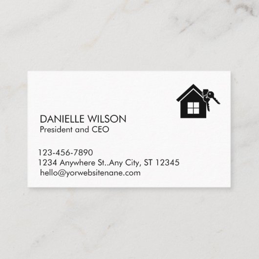 Minimalistisch onroerend goed zwart wit visitekaartje (Achterkant)