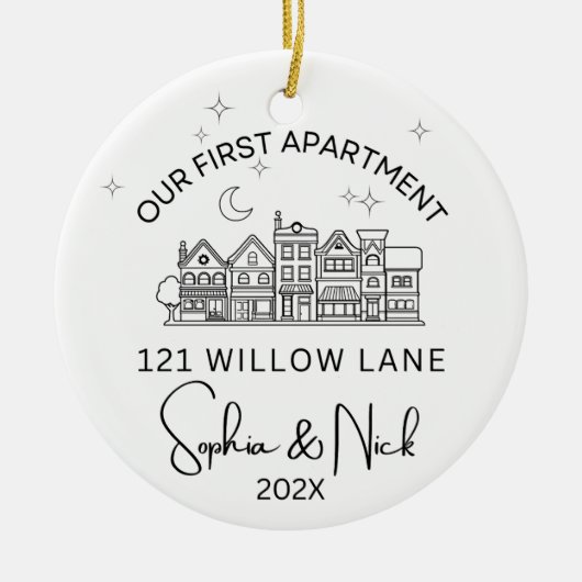 Minimalistisch Ons eerste appartement Zwart-wit Keramisch Ornament (Voorkant)