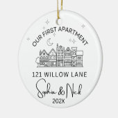 Minimalistisch Ons eerste appartement Zwart-wit Keramisch Ornament (Links)