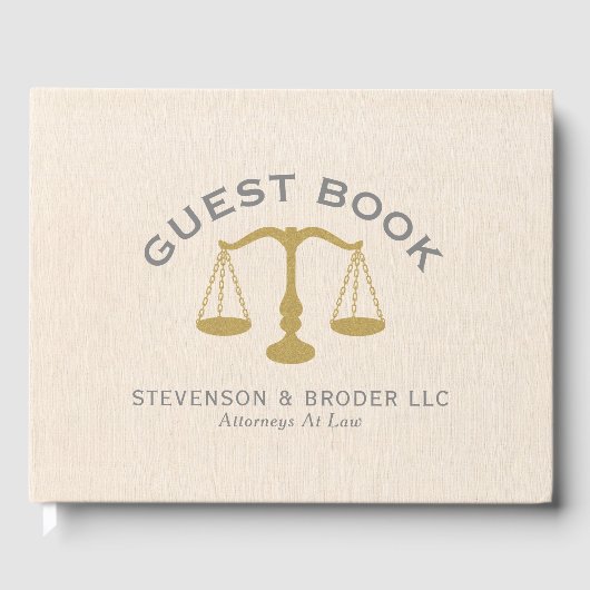 Minimalistisch Ontwerp Beige Linnen & Gouden Recht Gastenboek (Voorkant)