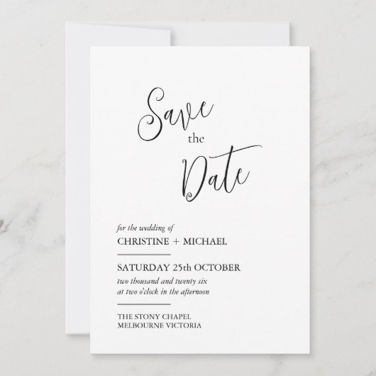 Minimalistisch ontwerp Bewaar de datumkaart Save The Date (Voorkant)