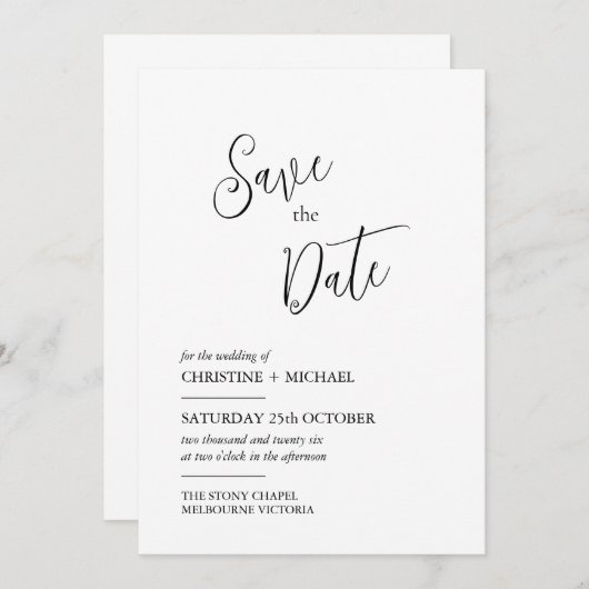 Minimalistisch ontwerp Bewaar de datumkaart Save The Date (Voorkant / Achterkant)